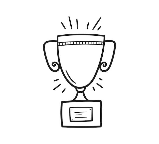 Трофей чемпиона по каракулям кубок победителя нарисованная вручную награда декоративная икона спортивный приз трофей векторная иллюстрация на белом фоне