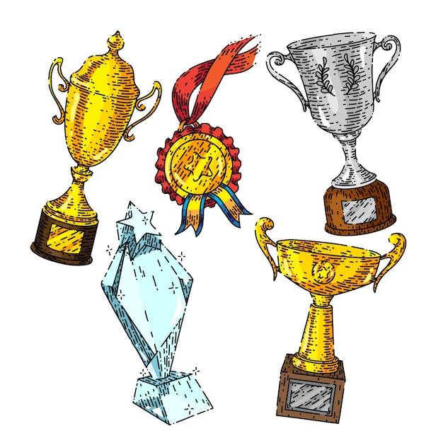 Эскиз кубка трофея, нарисованный вручную вектор