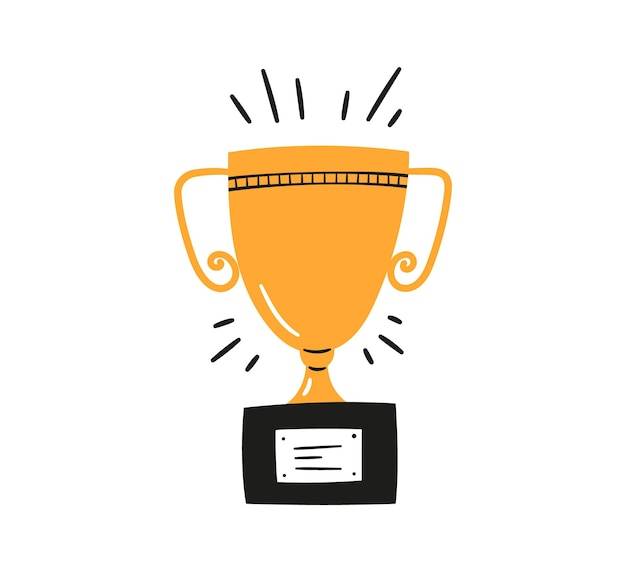 Трофей чемпиона по каракулям кубок победителя нарисованная вручную декоративная икона спортивный призовой трофей вектор