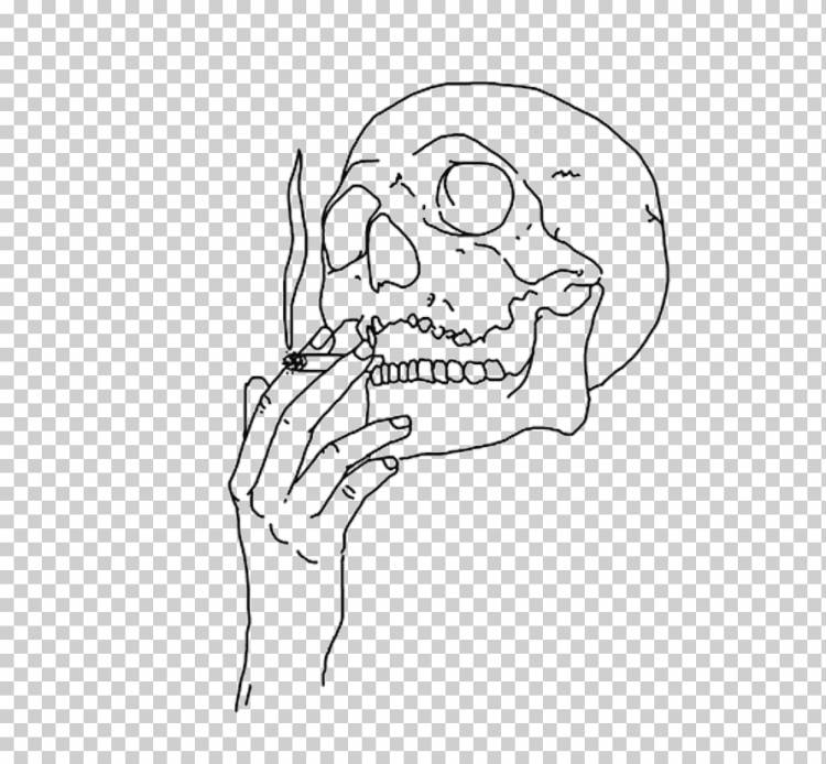 Череп скелета с горящей сигаретой, бумажный стикер, череп, png