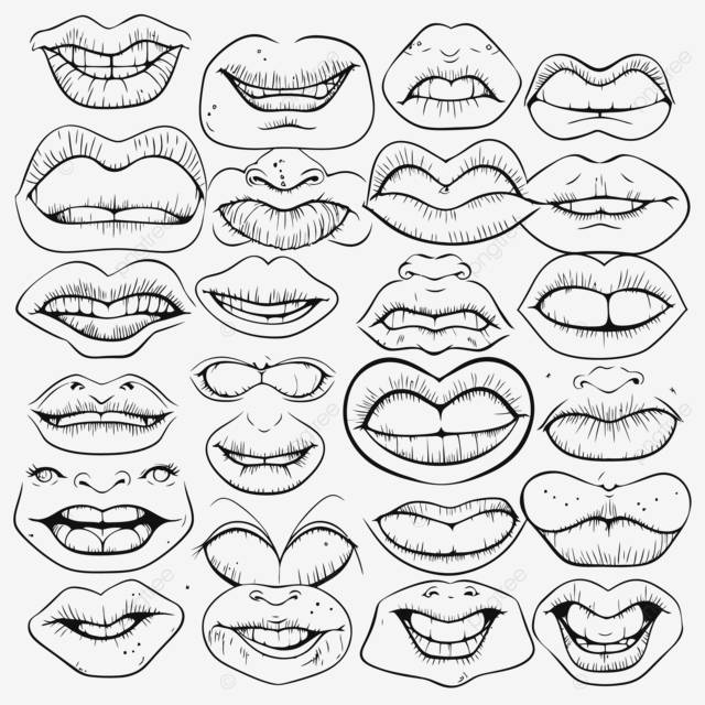 различные губы нарисованные вручную вектор PNG , рисование мультяшных ртов, контур мультяшных ртов, мультфильм рот эскиз PNG картинки и пнг рисунок для бесплатной загрузки