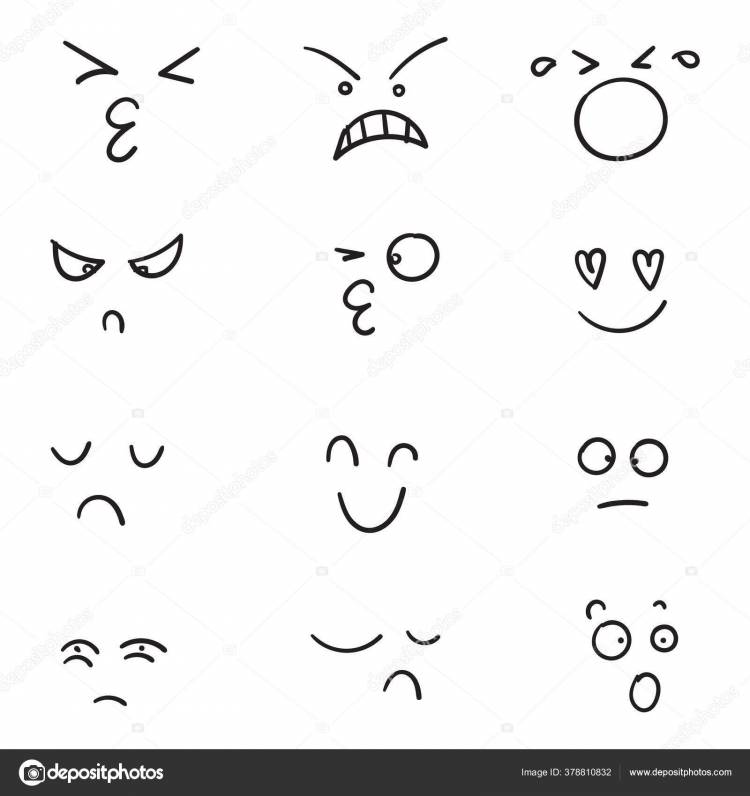Ручной Рисунок Лица Карикатуры Экспрессивные Глаза Рот Улыбающиеся Плачущие Удивленные Векторное изображение ©gwensgraphicstudio