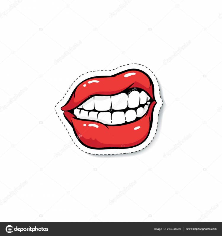 Ajar ухмыляясь женский рот с красным макияжем мультфильм поп-арт стиль Векторное изображение ©Sabelskaya