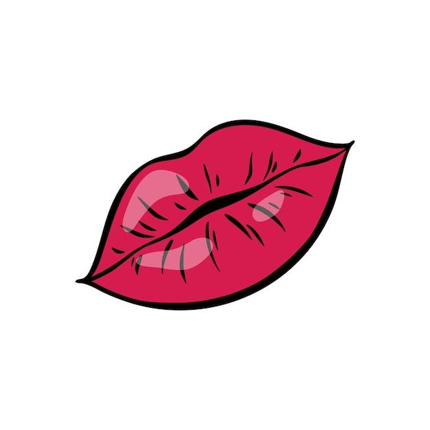 Ярко-красные женские губы в стиле ретро-поп-арт рот с надутыми губами векторная иллюстрация