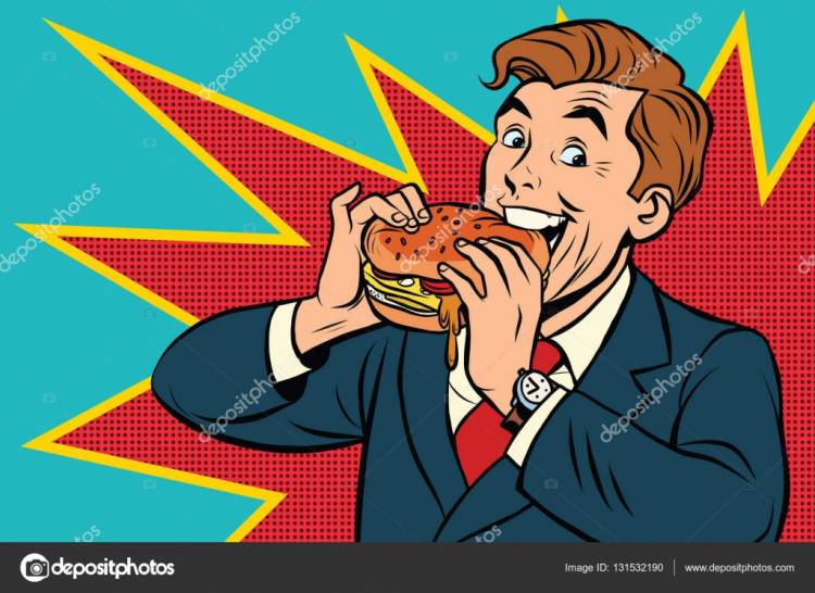 Поп-арт человек ест бургер Векторное изображение ©rogistok