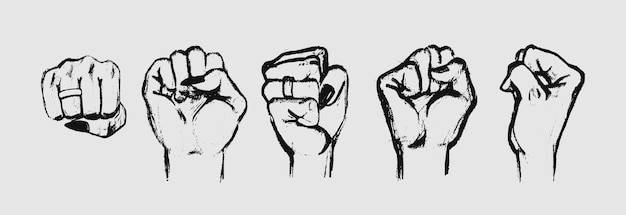 Нарисованные вручную женские руки сжаты в кулак гранж-признак силы борьбы и оппозиции