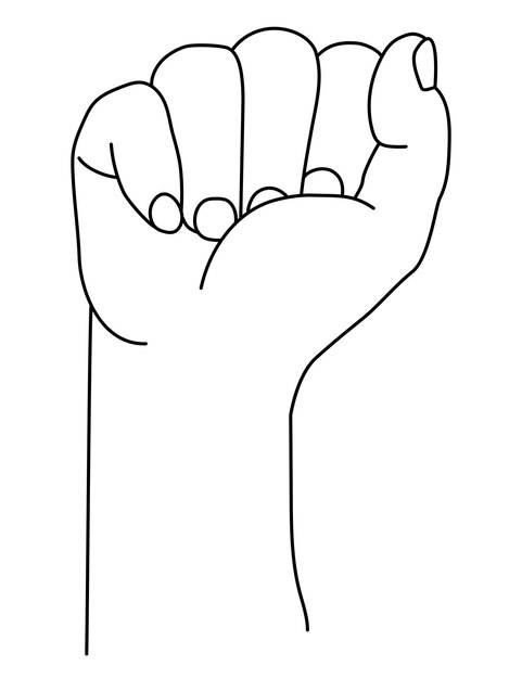 Жест рукой поднятый кулак вверх или сжатый кулак векторная иллюстрация рисунок эскиза линия