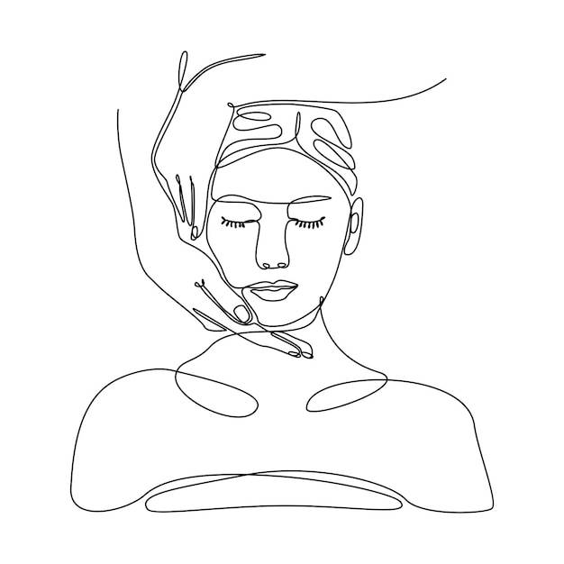 Непрерывный рисунок линии красивой женщины, делающей расслабляющий массаж векторная иллюстрация