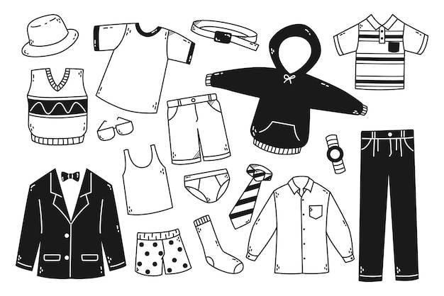 Рисованной мужской одежды и аксессуаров векторные иллюстрации каракули