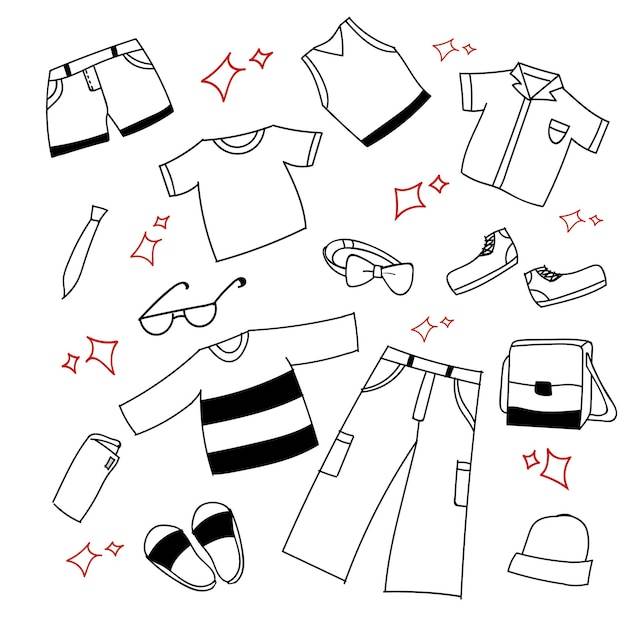 Набор мужской одежды на леторучной рисунок векторной иллюстрации