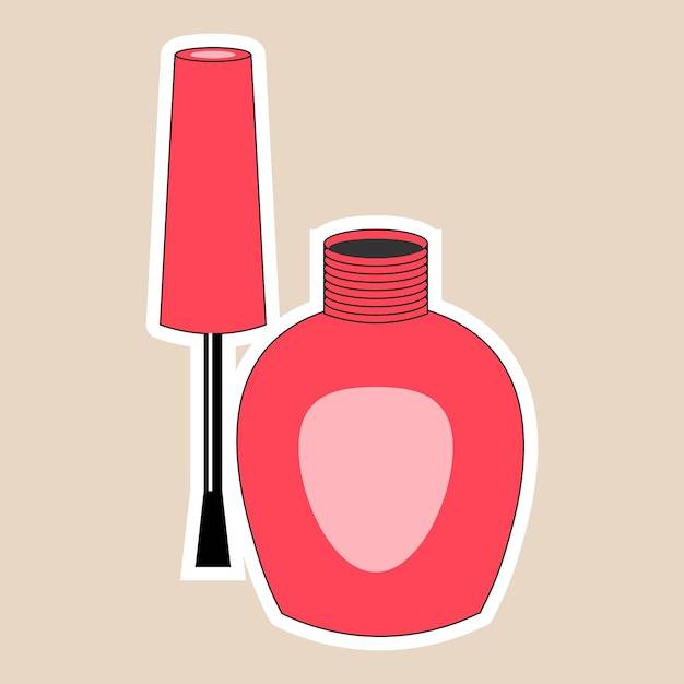 Клипарт нарисованная открытая бутылка с наклейкой лака для ногтей женская косметика