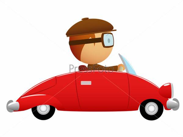 Фотография на тему Нарисованный водитель в красной машине на белом фоне