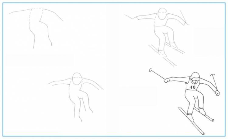 Конспект НОД по ИЗО «Лыжники», с зарисовками, набросками и рекомендациями