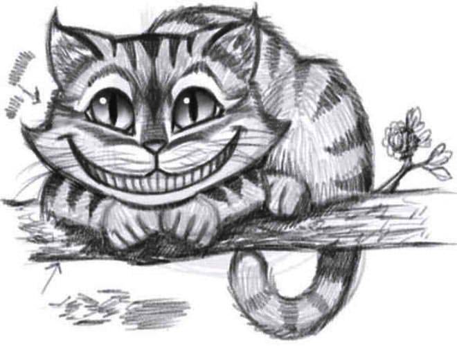 Как нарисовать чеширского кота карандашом