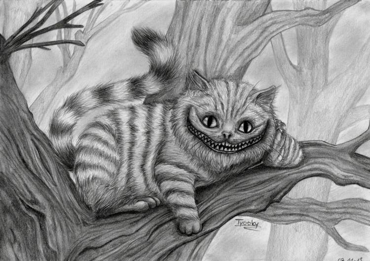 Чеширский кот карандашом поэтапно
