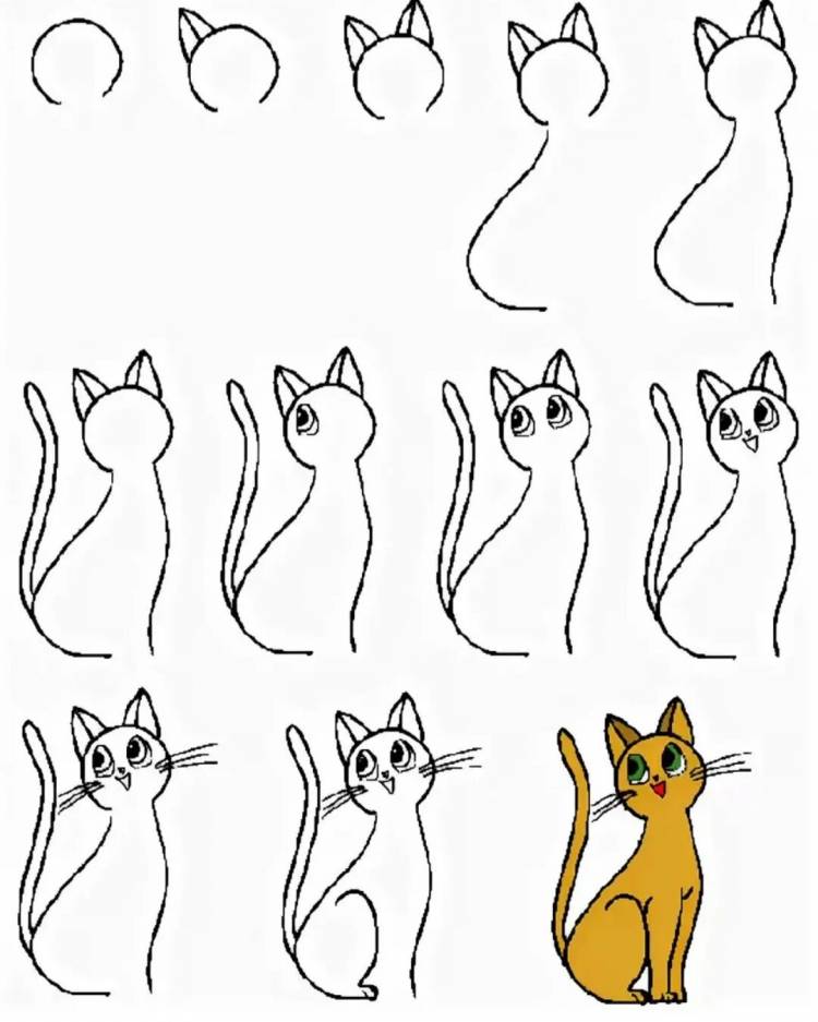 Мультяшный кот рисунок поэтапно