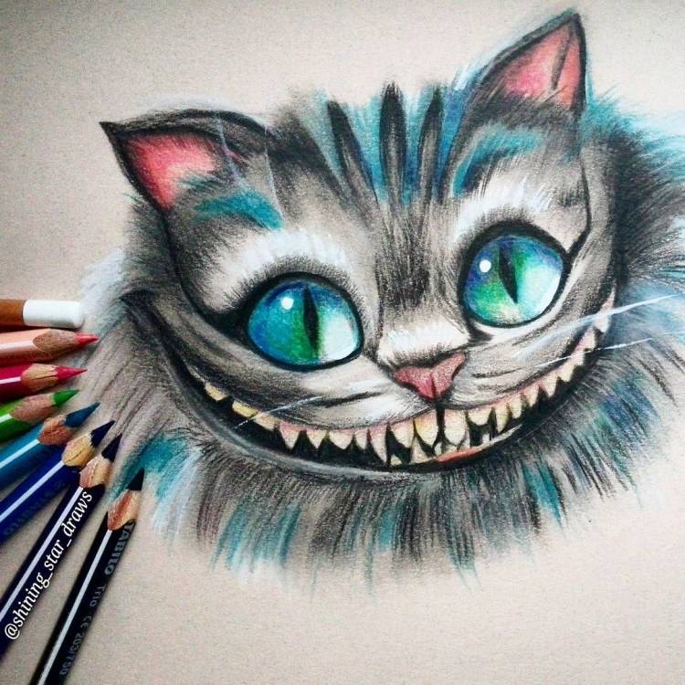 Чеширский кот срисовка легко