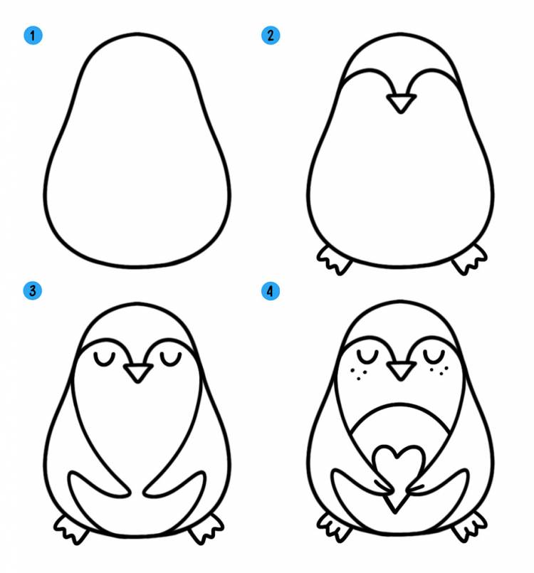 Как нарисовать пингвина поэтапно для детей » рисуем пингвинчиков легко и просто карандашом и красками