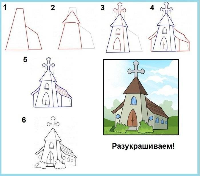 Рисунок храма легкий поэтапно 