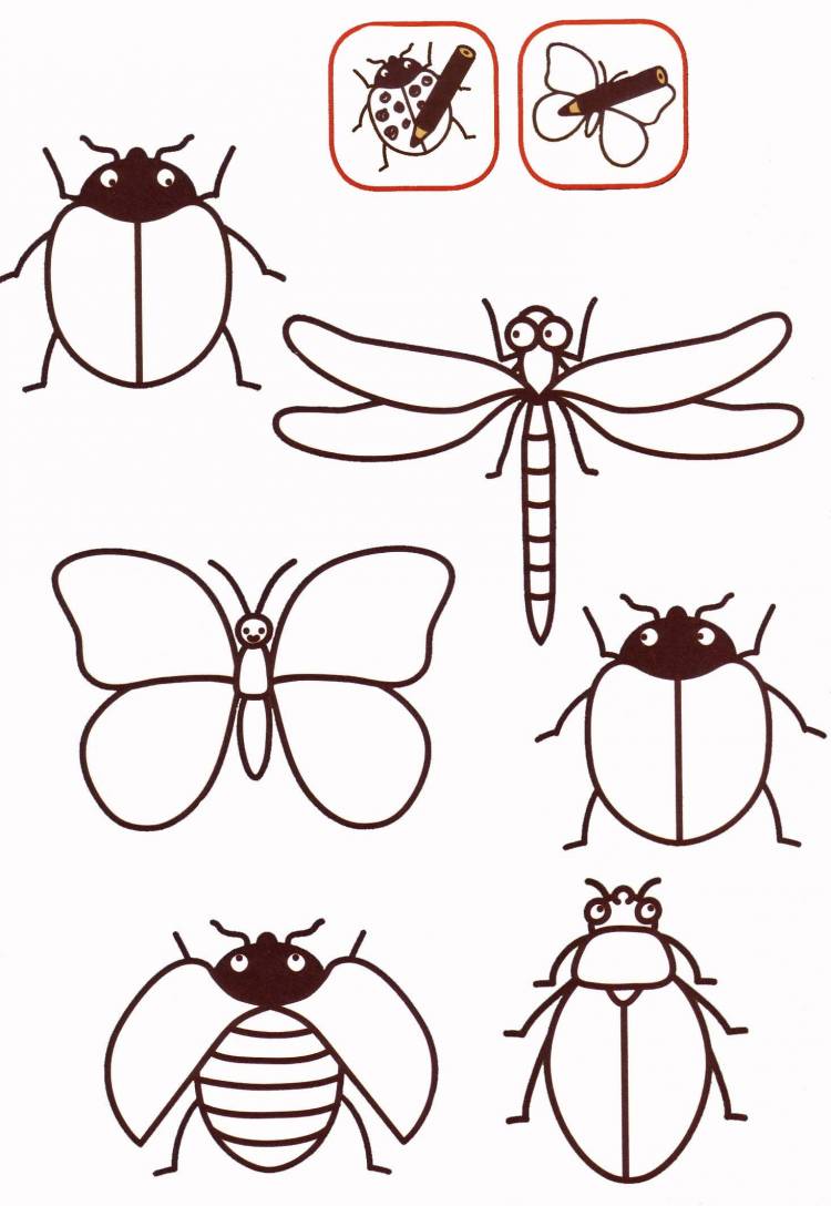 Поэтапное рисование насекомых для детей