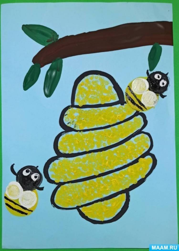 Как нарисовать улей и пчел гуашью поэтапно для детей дошкольного возраста 