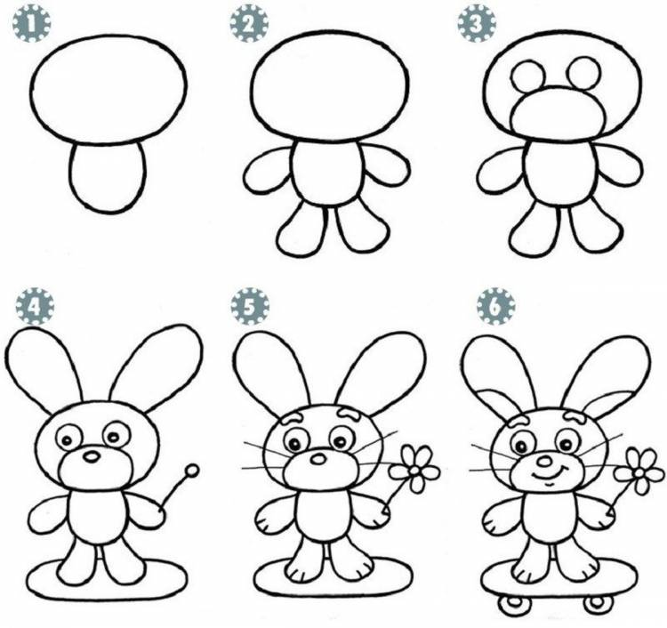 Поэтапное рисование зайца для дошкольников
