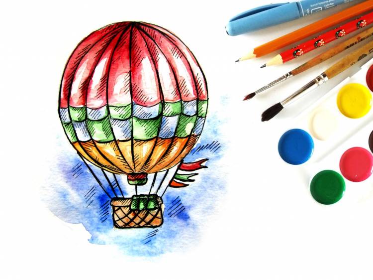 Как нарисовать воздушный шар с корзиной