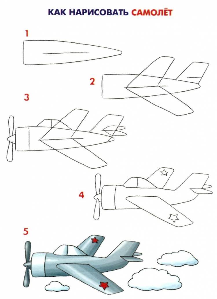 Поэтапное рисование военного самолета