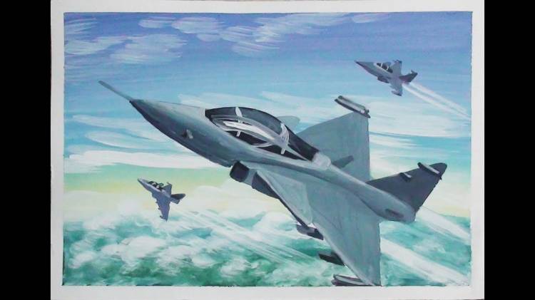 Как нарисовать военный самолет в небе