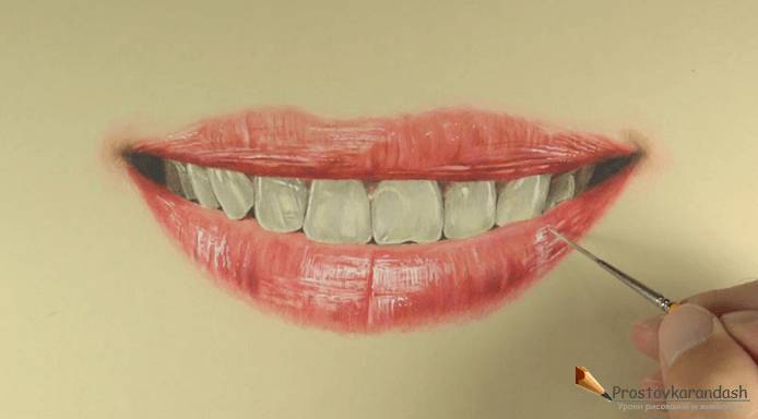 Как нарисовать Реалистичный рот и губы цветными карандашами Часть