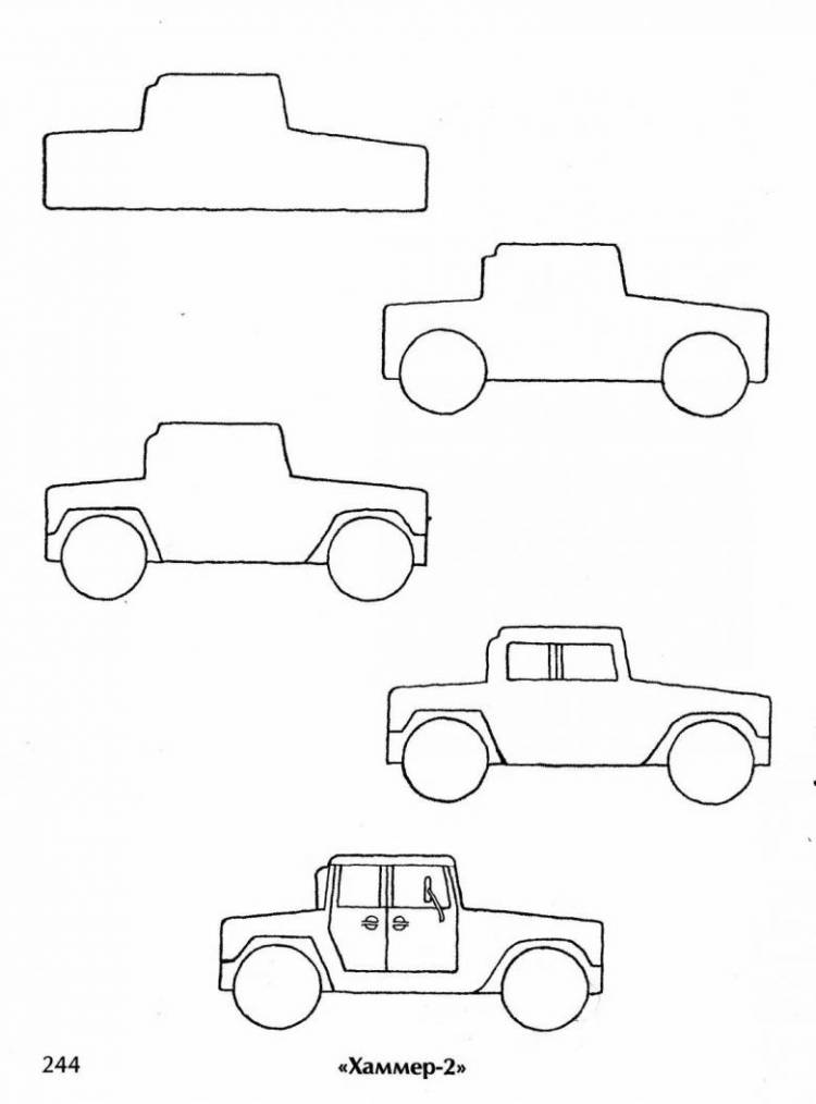 Поэтапный рисунок машины для детей
