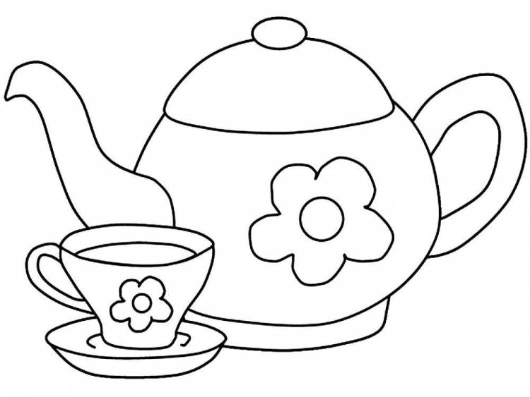 Рисунок чайника и чашки раскраска 