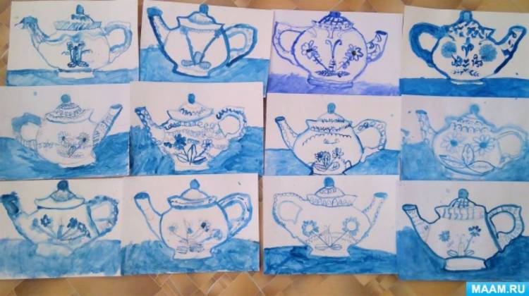 Конспект занятия «Как нарисовать чайник в гжельском стил» в подготовительной группе 