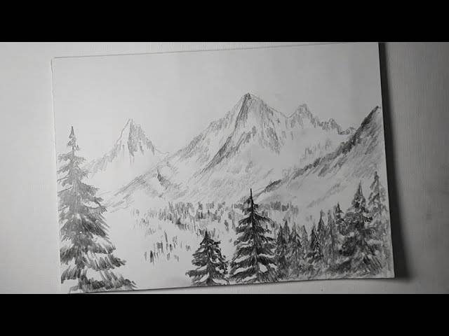 Как нарисовать горный пейзаж простым карандашом