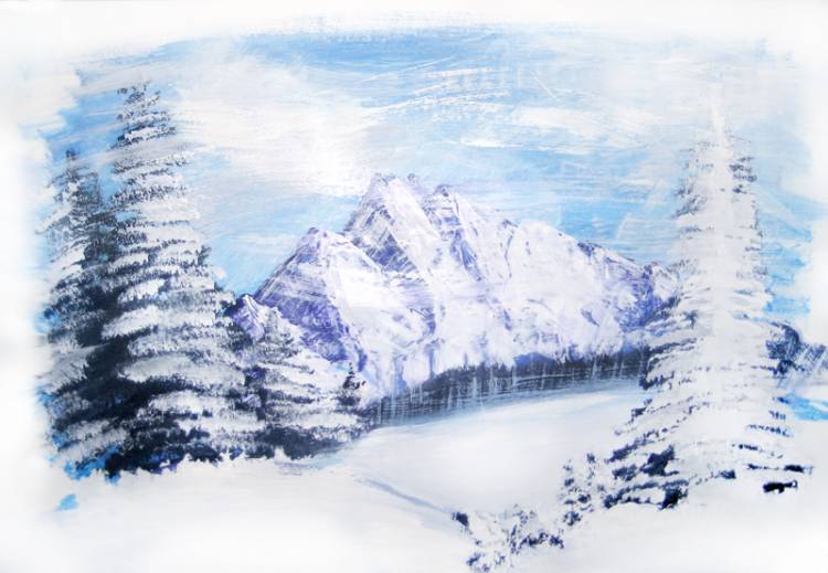 Зимний пейзаж гуашью » Как нарисовать поэтапно