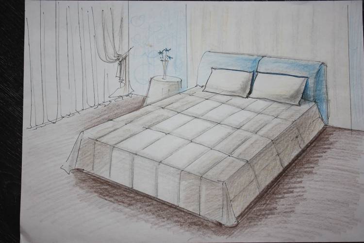 Поэтапное рисование кровати