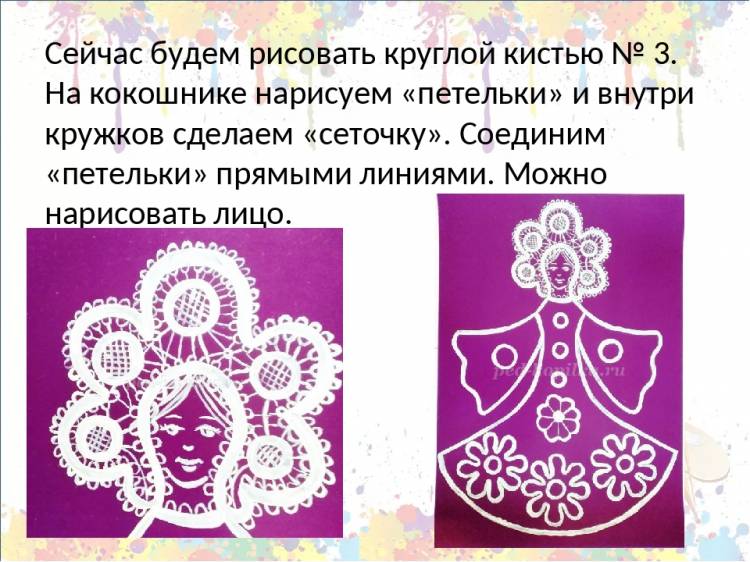 Рисование русской красавицы, в стиле вологодских кружев
