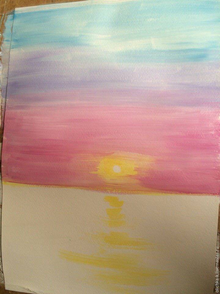 Как нарисовать закат на море гуашью