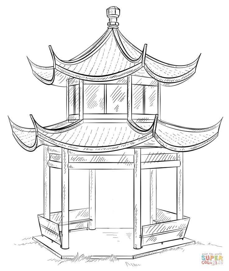 китайский храм рисунок поэтапно