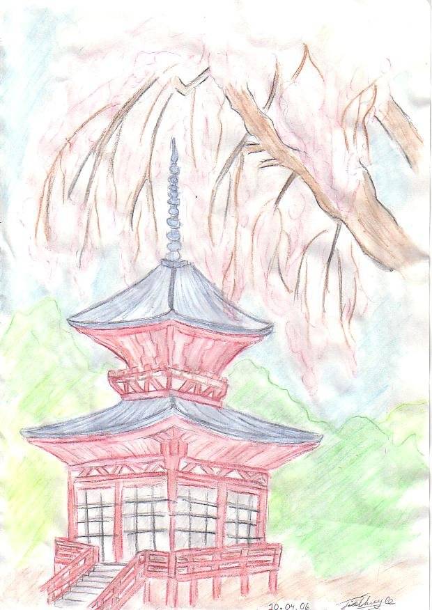 Японский храм детский рисунок 