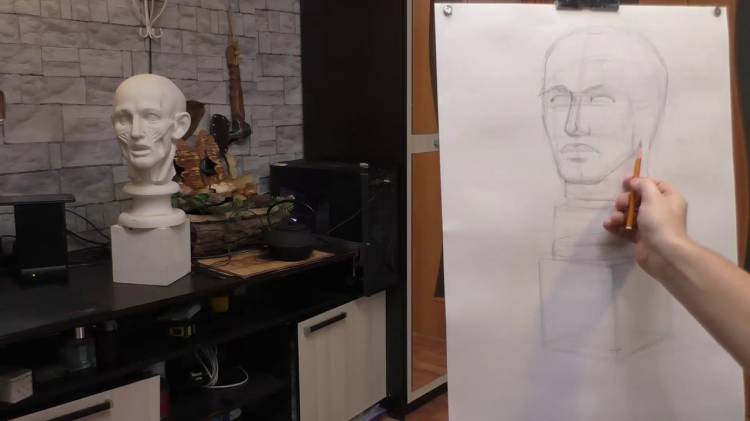 Академический рисунок карандашом гипсовой головы с натуры