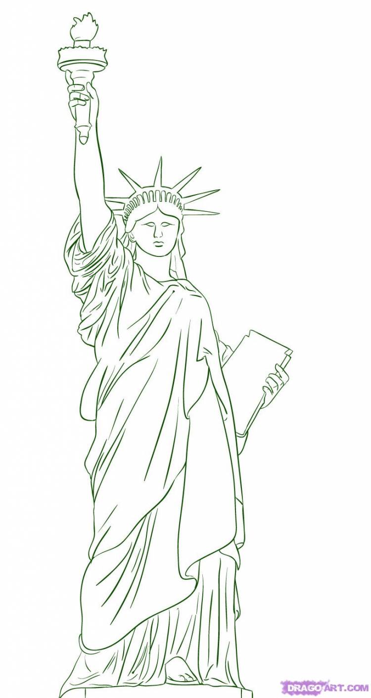 Как нарисовать Статую Свободы на бумаге карандашом поэтапно