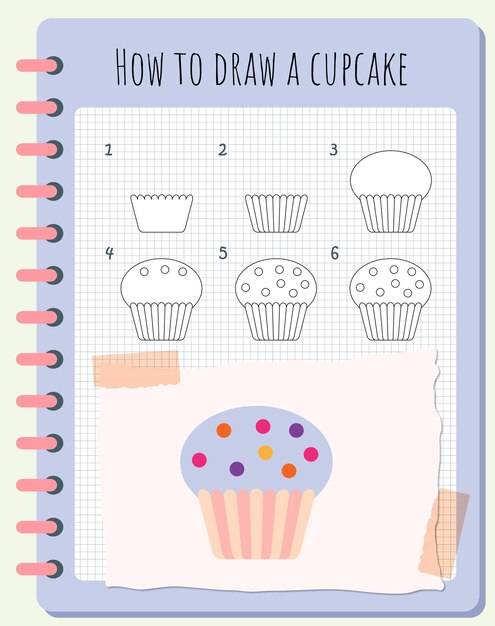 Как нарисовать кекс, простые шаги рисования для детей, поэтапное рисование