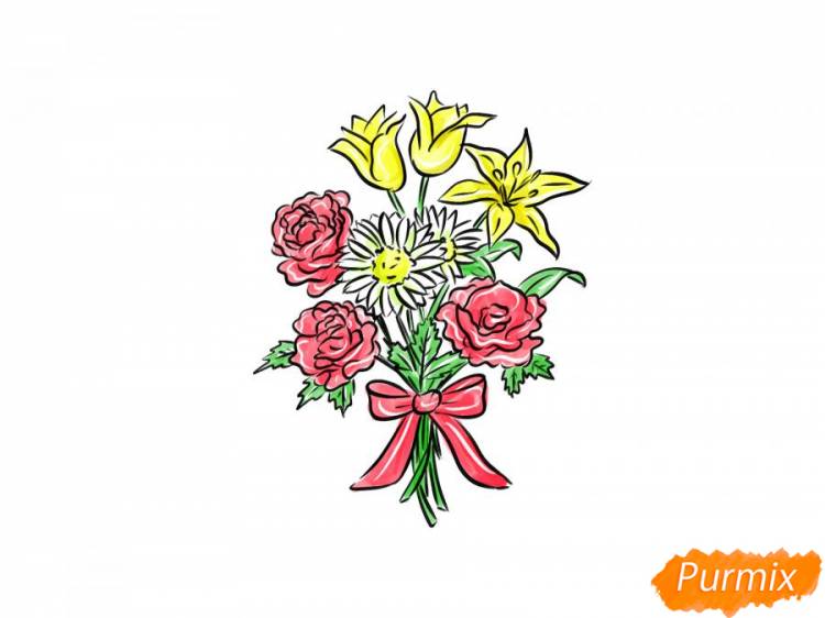 Как нарисовать букет цветов поэтапно