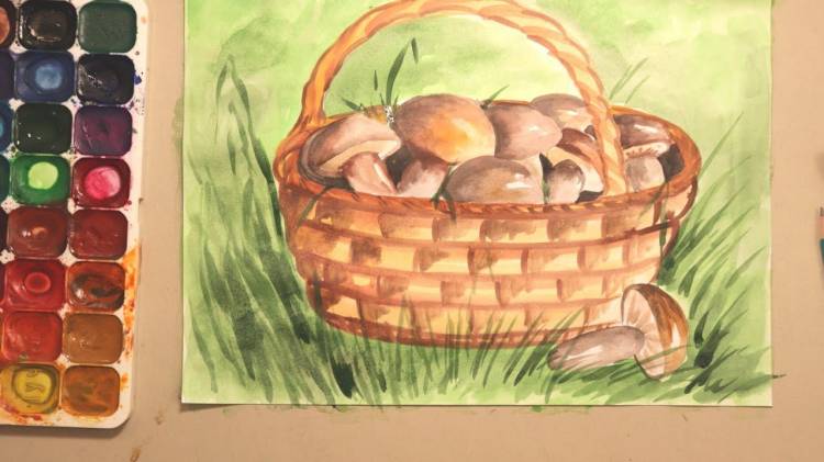 Как нарисовать корзину с грибами