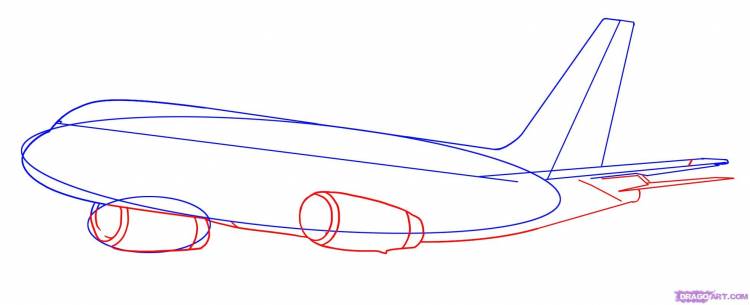 Поэтапное рисование самолета для детей