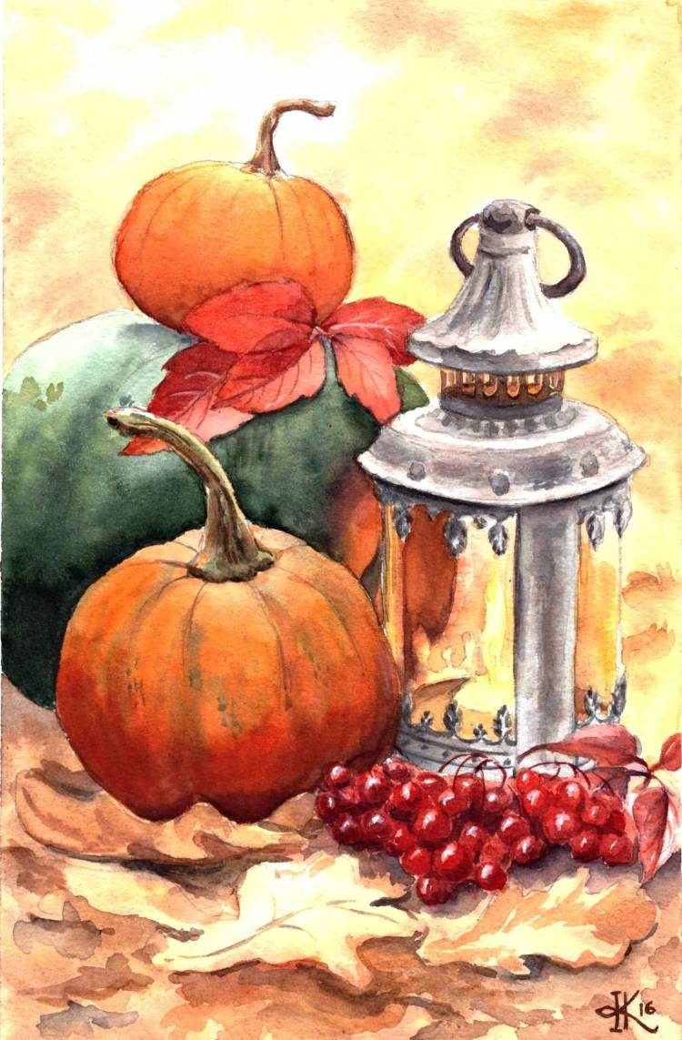 Натюрморт с фруктами осенний рисунок
