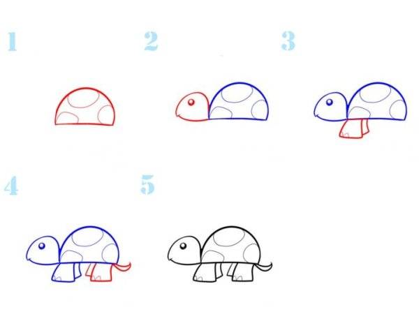 Простой рисунок черепахи карандашом для детей 