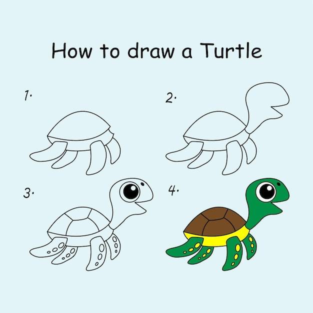 Шаг за шагом, чтобы нарисовать урок рисования милой черепахи