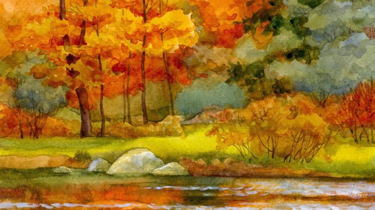Осенний пейзаж поэтапное рисование для детей